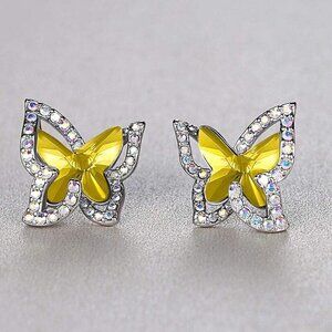 Women's Yellow Crystal Crisscros Butterfly Premium Birthstone Sparkle Earrings